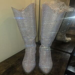 Torrid Iridescent Sequin Knee-High Cowboy Boots wide calf size 8WW RARE!! $160